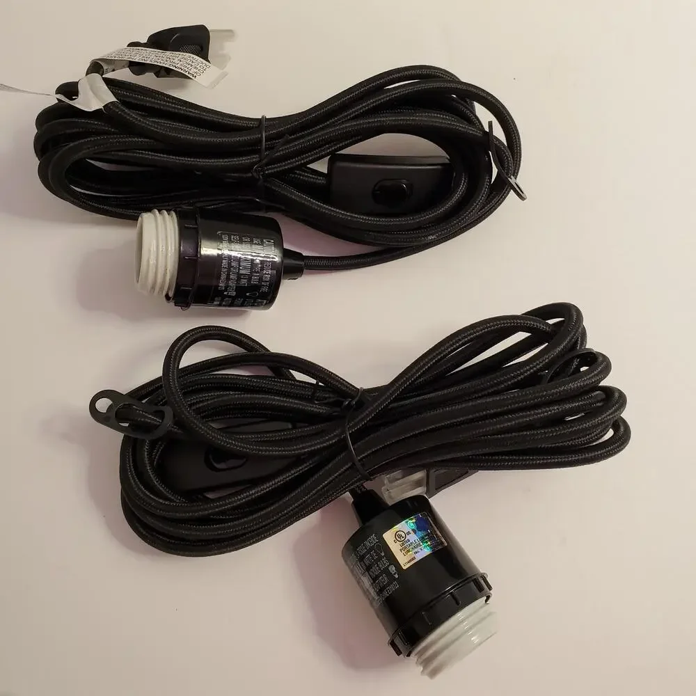 West Elm Black Plug-In Pendant Cordset Set of 2 Chandelier Light Kit 15ft New